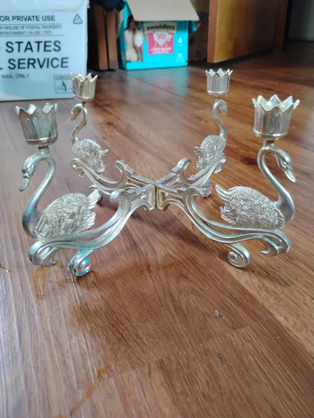 Vintage Silver-Plated Modular Swan Candelabra Candle Holder